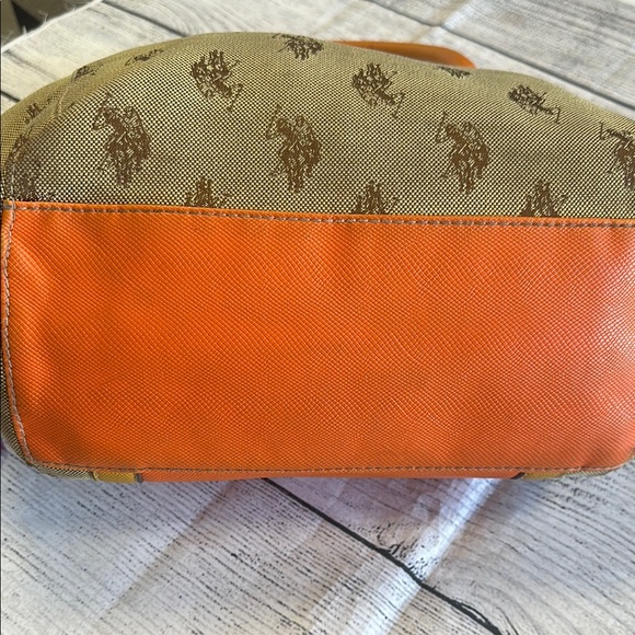 U.S. Polo Assn. Signature Canvas Satchel with Orange Leather Trim - Picture 3 of 8